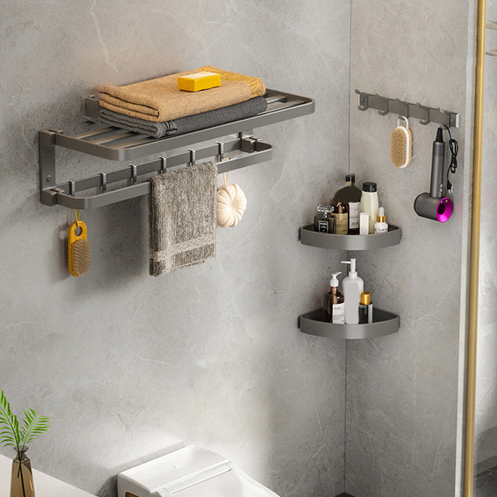 Lisslune | Modern Gray Bathroom Accessory Set Aluminum Stainless Steel Bathroom Shelf/Towel Hooks/Towel Bar