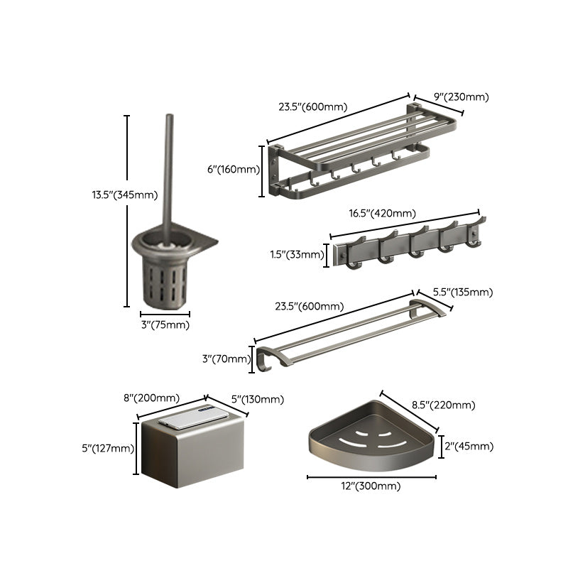 Lisslune | Modern Gray Bathroom Accessory Set Aluminum Stainless Steel Bathroom Shelf/Towel Hooks/Towel Bar