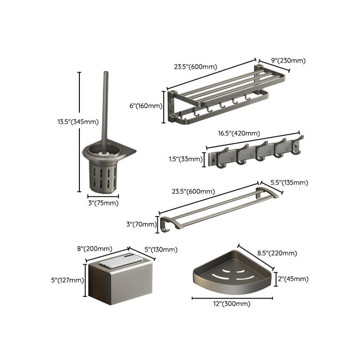 Lisslune | Modern Gray Bathroom Accessory Set Aluminum Stainless Steel Bathroom Shelf/Towel Hooks/Towel Bar