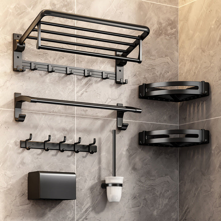 Lisslune | Contemporary Bathroom Accessory Set Matte Black Bathroom Set with Bathrobe Hooks/Towel Bar