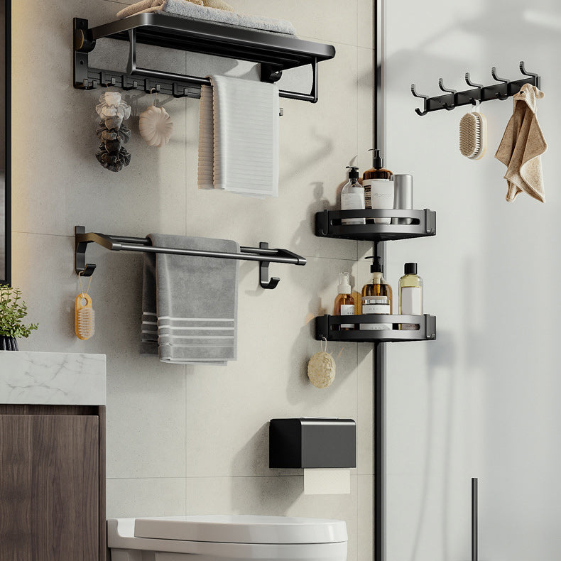 Lisslune | Contemporary Bathroom Accessory Set Matte Black Bathroom Set with Bathrobe Hooks/Towel Bar