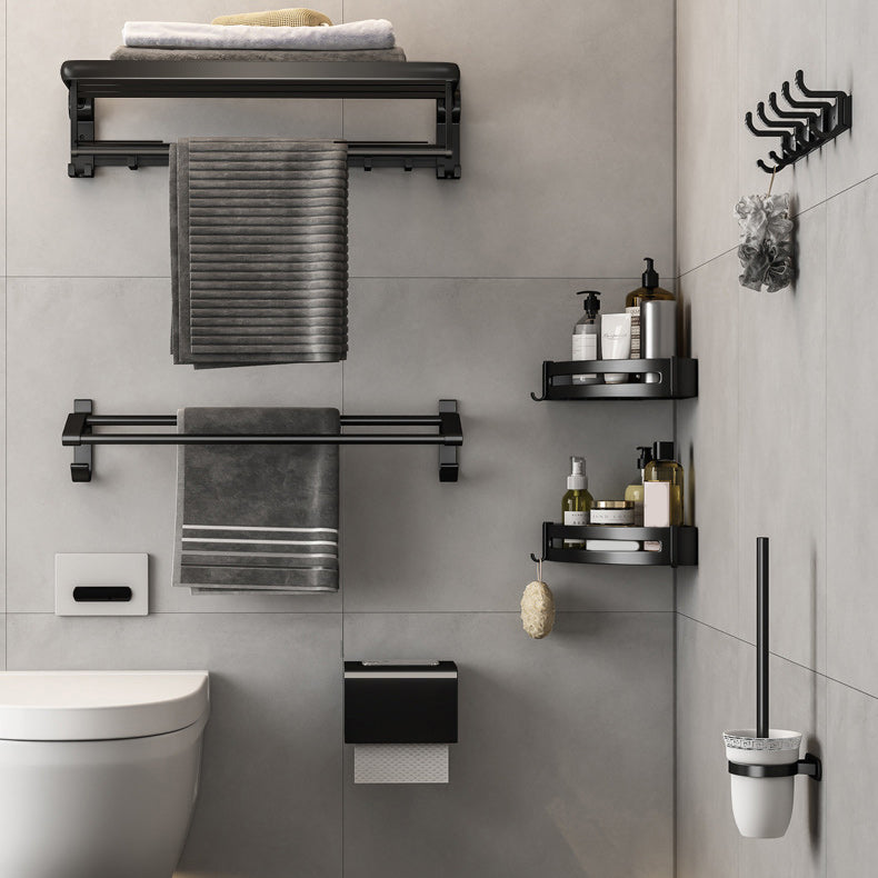 Lisslune | Contemporary Bathroom Accessory Set Matte Black Bathroom Set with Bathrobe Hooks/Towel Bar