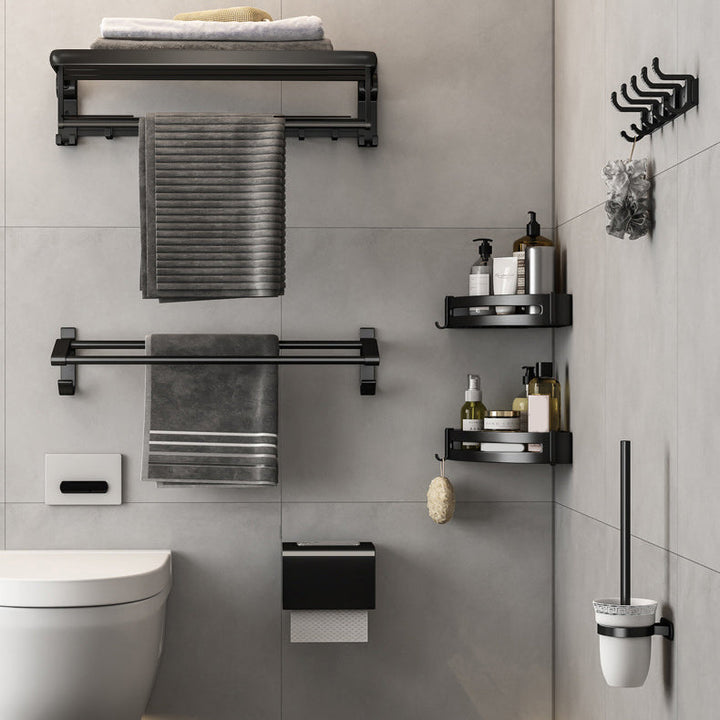 Lisslune | Contemporary Bathroom Accessory Set Matte Black Bathroom Set with Bathrobe Hooks/Towel Bar