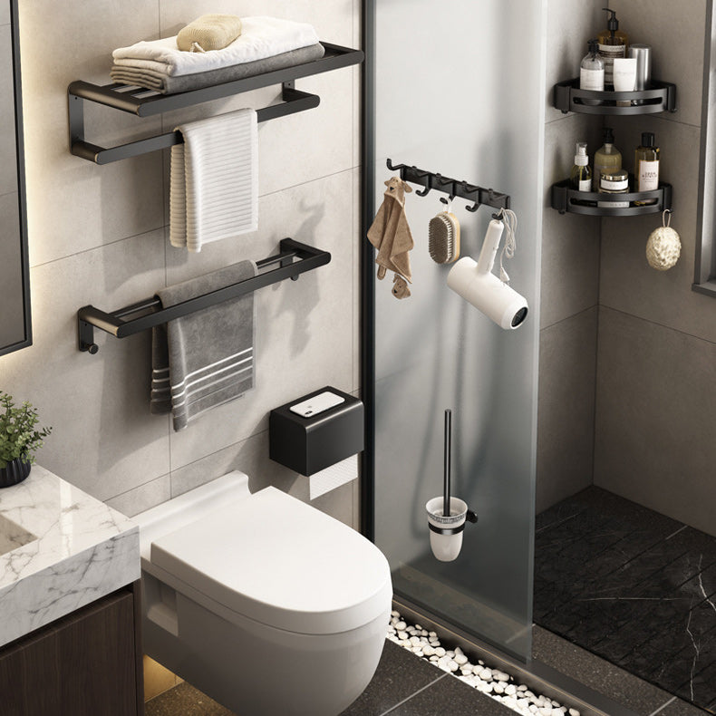 Lisslune | Contemporary Bathroom Accessory Set Matte Black Bathroom Set with Bathrobe Hooks/Towel Bar