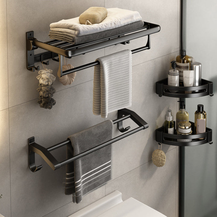 Lisslune | Contemporary Bathroom Accessory Set Matte Black Bathroom Set with Bathrobe Hooks/Towel Bar