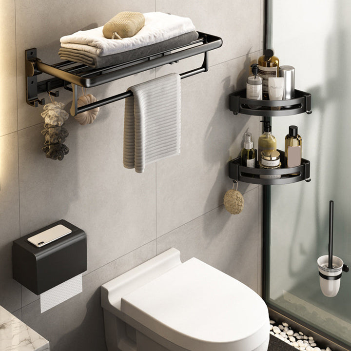 Lisslune | Contemporary Bathroom Accessory Set Matte Black Bathroom Set with Bathrobe Hooks/Towel Bar
