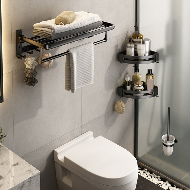 Lisslune | Contemporary Bathroom Accessory Set Matte Black Bathroom Set with Bathrobe Hooks/Towel Bar
