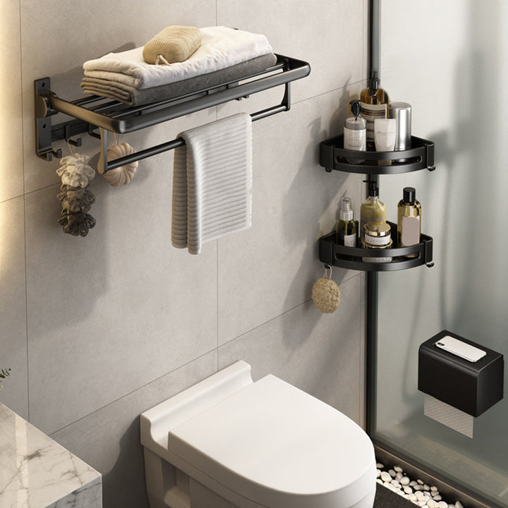 Lisslune | Contemporary Bathroom Accessory Set Matte Black Bathroom Set with Bathrobe Hooks/Towel Bar