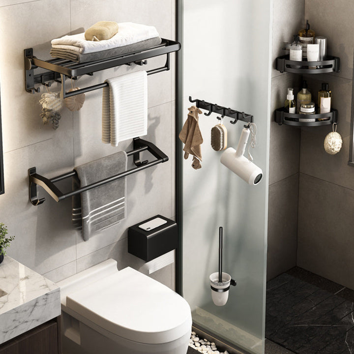 Lisslune | Contemporary Bathroom Accessory Set Matte Black Bathroom Set with Bathrobe Hooks/Towel Bar