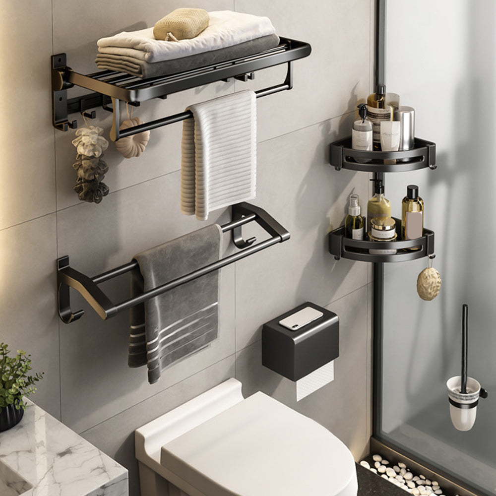 Lisslune | Contemporary Bathroom Accessory Set Matte Black Bathroom Set with Bathrobe Hooks/Towel Bar