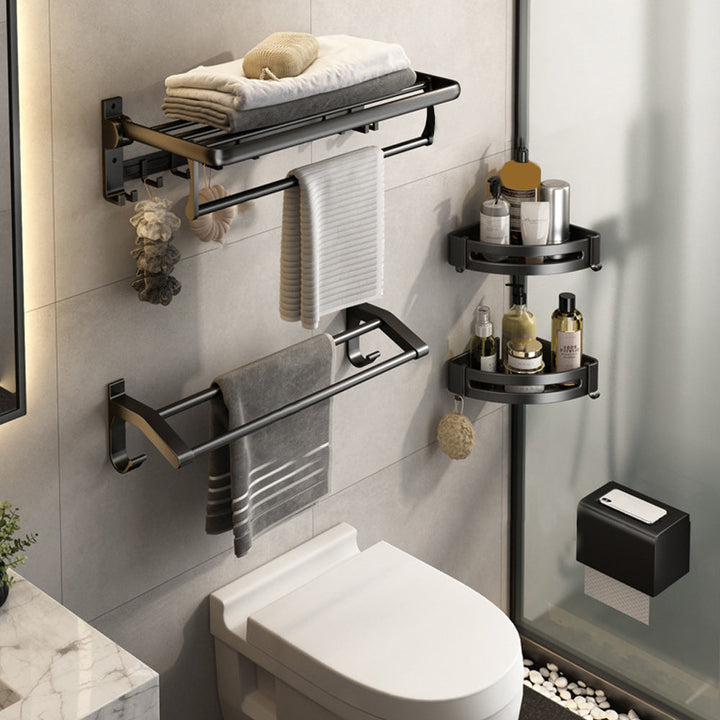 Lisslune | Contemporary Bathroom Accessory Set Matte Black Bathroom Set with Bathrobe Hooks/Towel Bar
