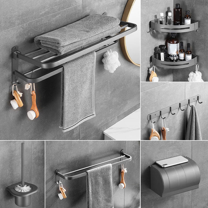 Lisslune | Modern Bathroom Hardware Set in Stainless Steel Matte Gray Bathrobe Hook/Towel Bar