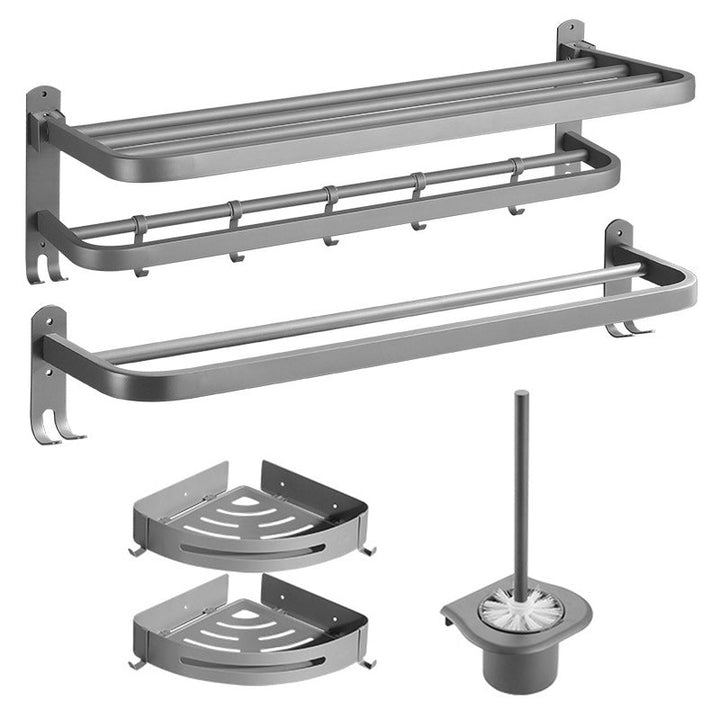 Lisslune | Modern Bathroom Hardware Set in Stainless Steel Matte Gray Bathrobe Hook/Towel Bar