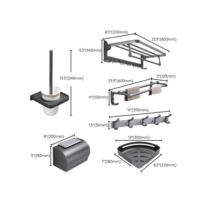 Lisslune | Contemporary Gray Bathroom Hardware Set Bathroom Shelf/Towel Bar Including Bathroom Set