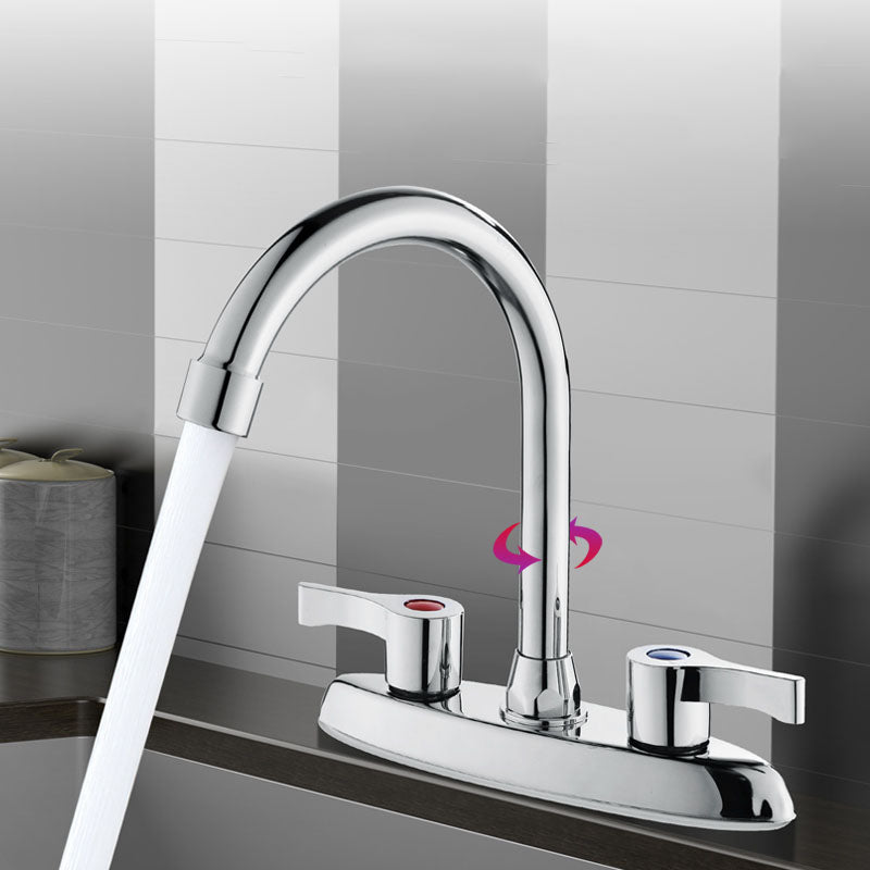Lisslune | Modern Center Set Faucet Chrome 2 Handle Swivel Spout Sink Faucet