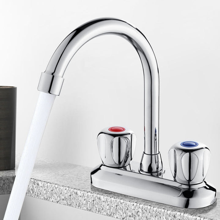 Lisslune | Modern Center Set Faucet Chrome 2 Handle Swivel Spout Sink Faucet