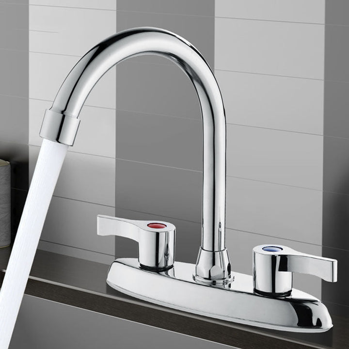 Lisslune | Modern Center Set Faucet Chrome 2 Handle Swivel Spout Sink Faucet