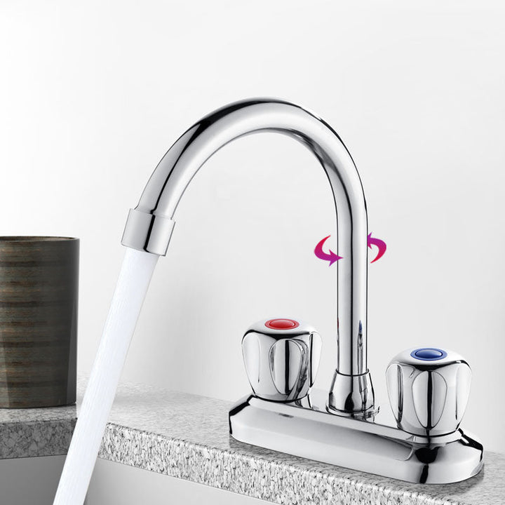 Lisslune | Modern Center Set Faucet Chrome 2 Handle Swivel Spout Sink Faucet