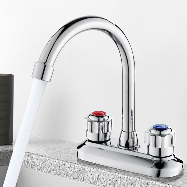 Lisslune | Modern Center Set Faucet Chrome 2 Handle Swivel Spout Sink Faucet