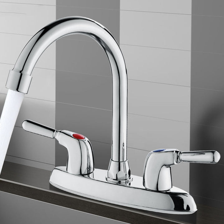 Lisslune | Modern Center Set Faucet Chrome 2 Handle Swivel Spout Sink Faucet