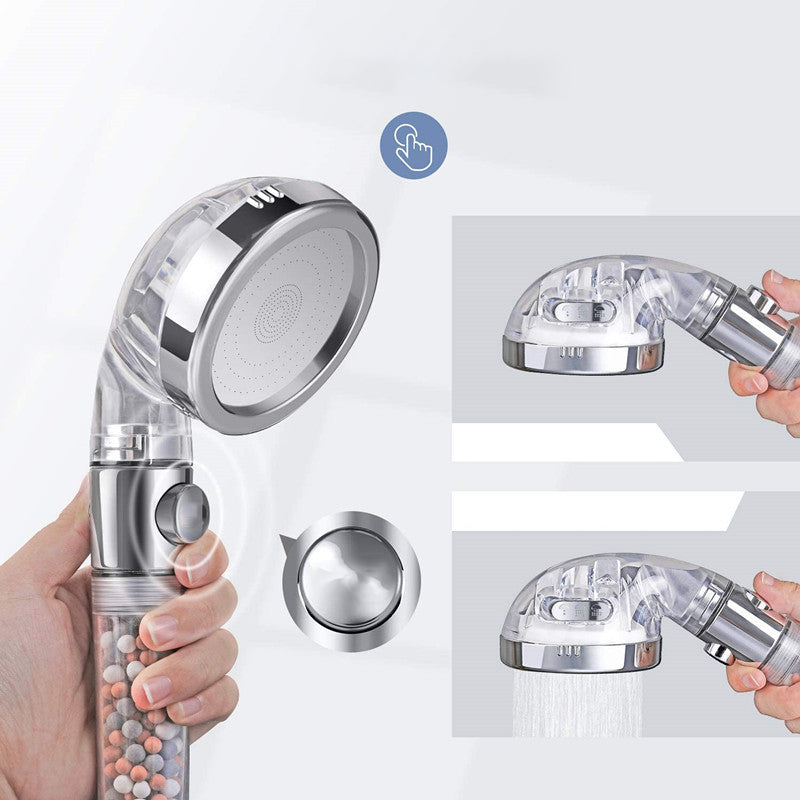 Lisslune | Modern Handheld Shower Head Round Filter Ball Spray Head in Silver