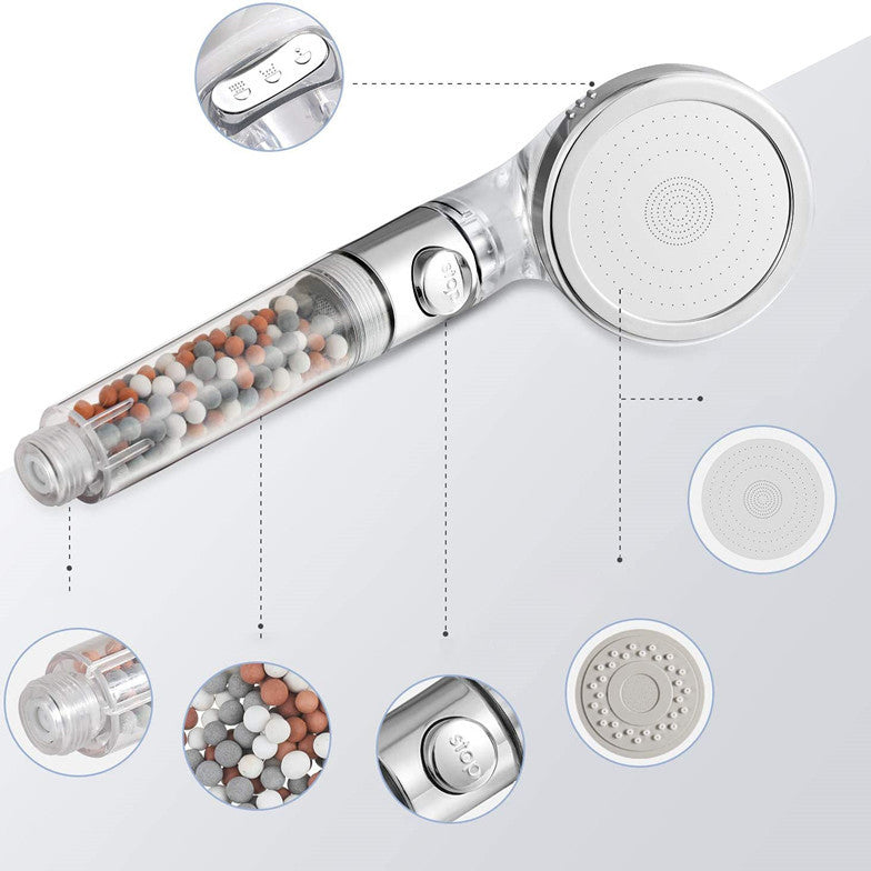 Lisslune | Modern Handheld Shower Head Round Filter Ball Spray Head in Silver