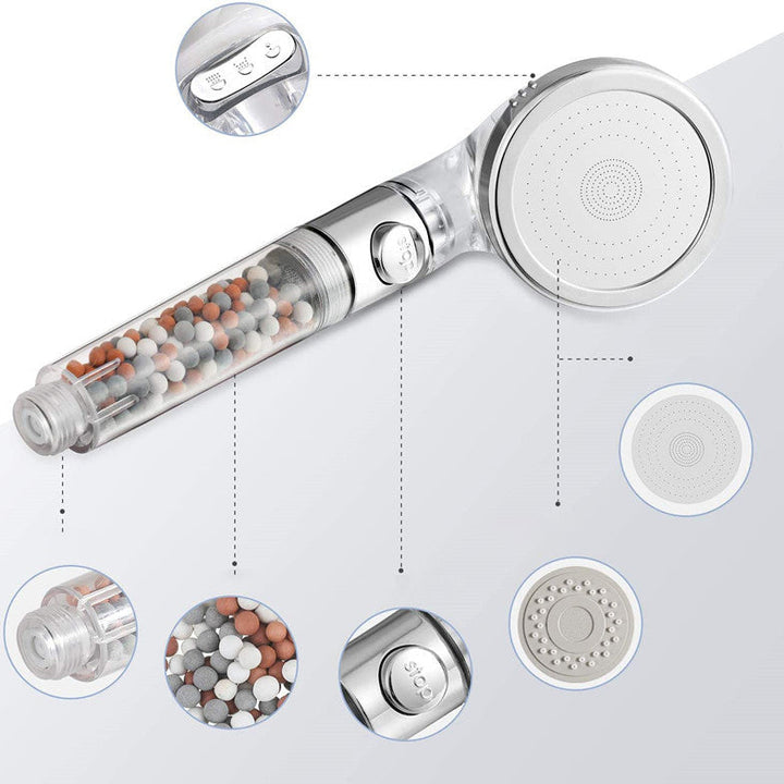 Lisslune | Modern Handheld Shower Head Round Filter Ball Spray Head in Silver
