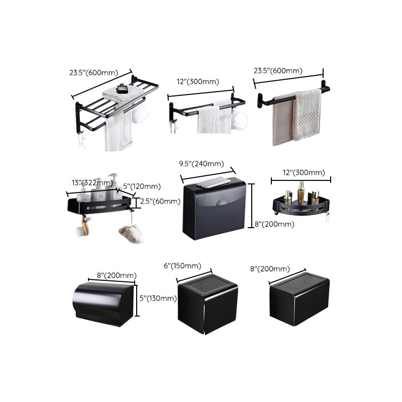 Lisslune | Contemporary 8-piece Bathroom Accessory Set Matte Black Bathroom Shelf/Paper Holder/Towel Hook