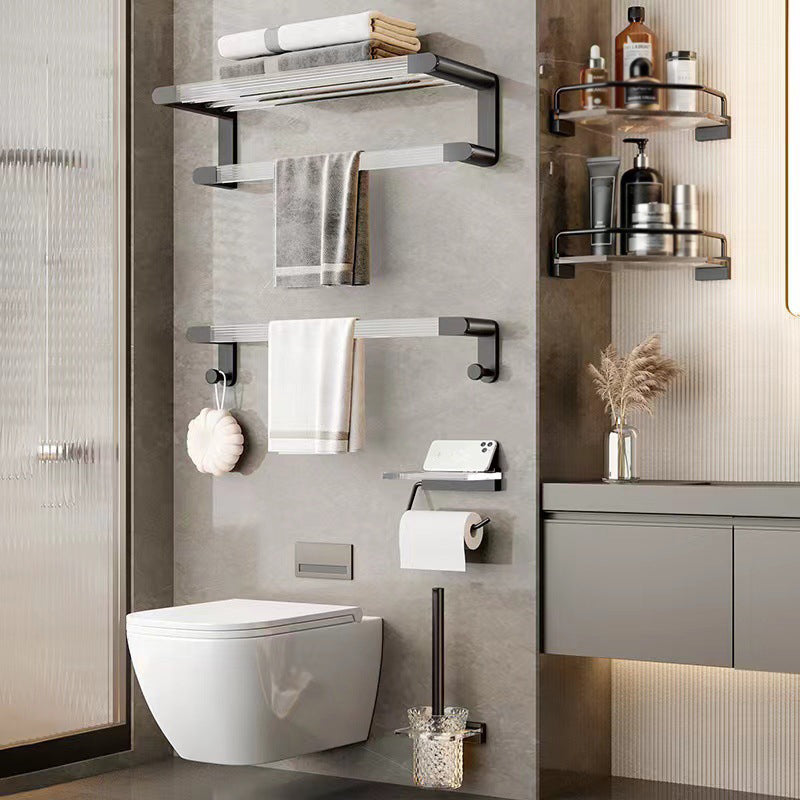 Lisslune | Mattes Black Bathroom Hardware Set Metal & Acrylic Bathroom Shelf/Towel Holder/Bathrobe Hook