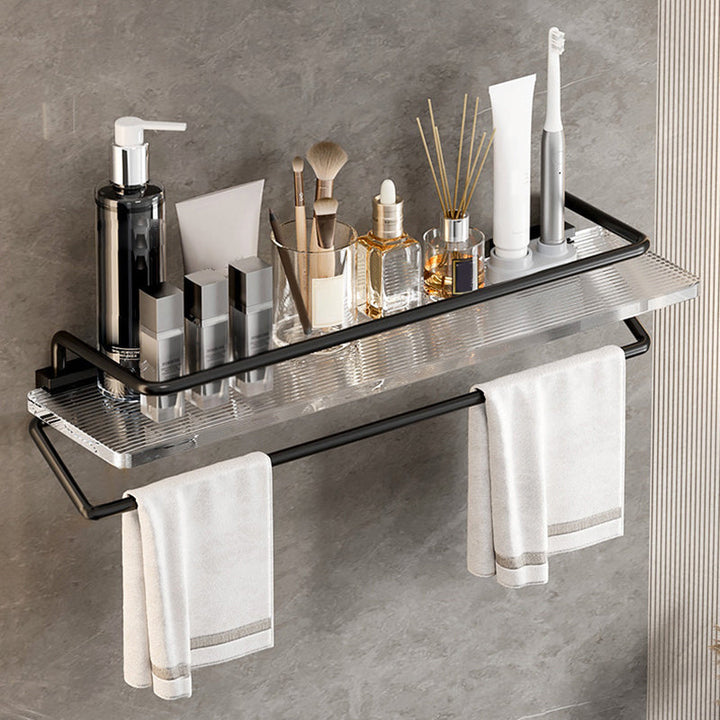 Lisslune | Mattes Black Bathroom Hardware Set Metal & Acrylic Bathroom Shelf/Towel Holder/Bathrobe Hook