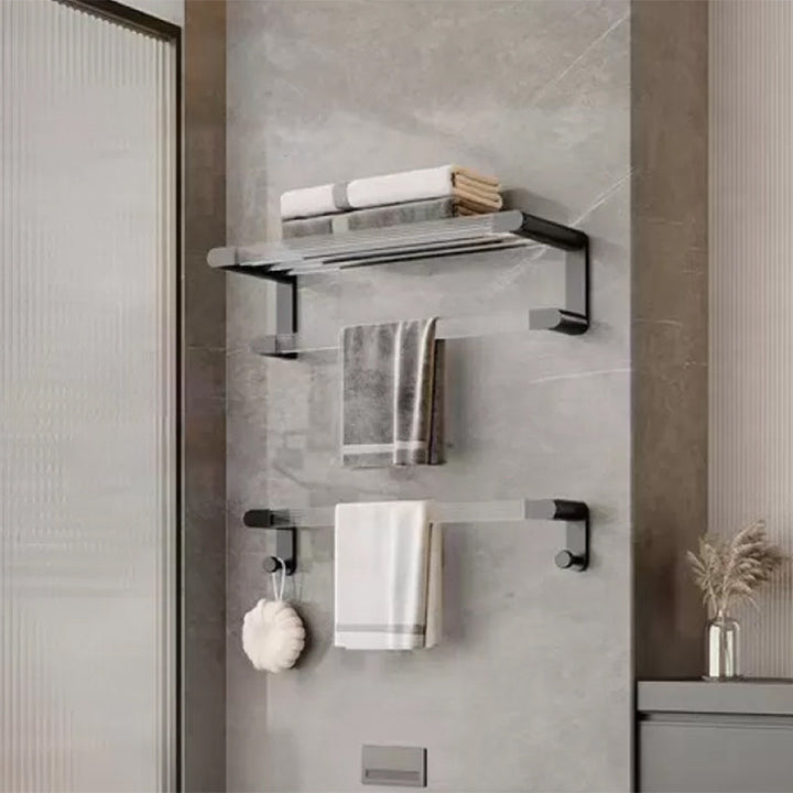 Lisslune | Mattes Black Bathroom Hardware Set Metal & Acrylic Bathroom Shelf/Towel Holder/Bathrobe Hook