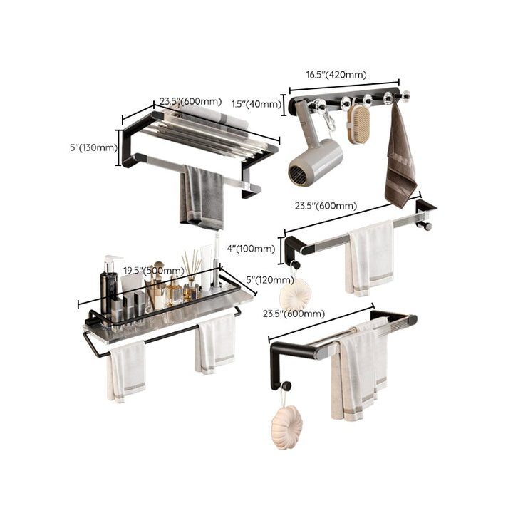 Lisslune | Mattes Black Bathroom Hardware Set Metal & Acrylic Bathroom Shelf/Towel Holder/Bathrobe Hook