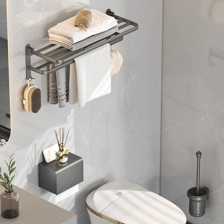 Lisslune | Modern gray bathroom hardware set with bath shelf/towel holder/robe hook/toilet paper holder