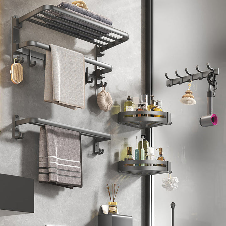 Lisslune | Contemporary gray bathroom fixture set with bathroom shelf/towel holder/robe hook/toilet paper holder