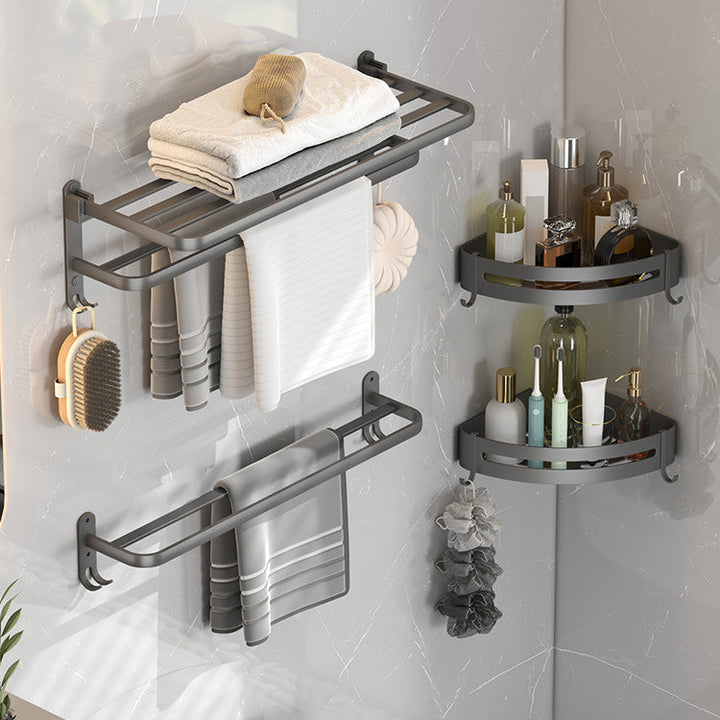 Lisslune | Contemporary gray bathroom fixture set with bathroom shelf/towel holder/robe hook/toilet paper holder