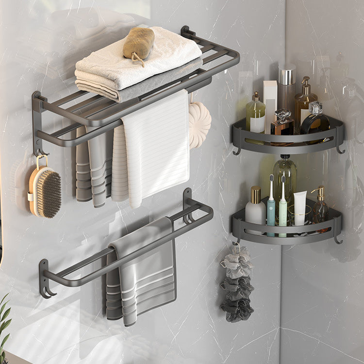 Lisslune | Modern gray bathroom hardware set with bath shelf/towel holder/robe hook/toilet paper holder