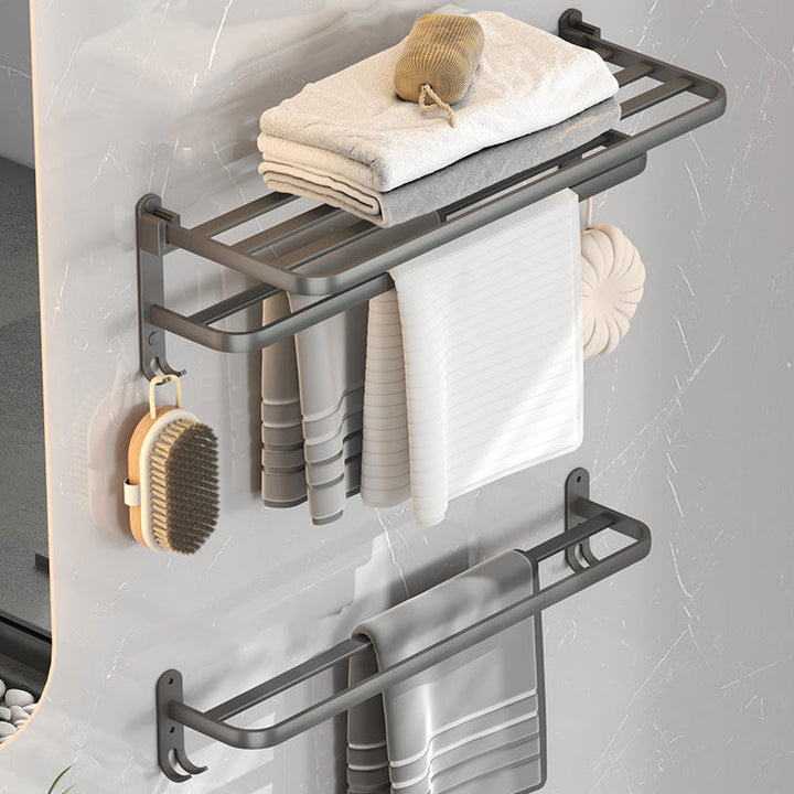 Lisslune | Contemporary gray bathroom fixture set with bathroom shelf/towel holder/robe hook/toilet paper holder