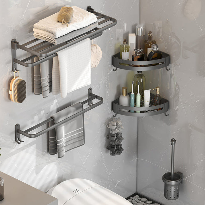 Lisslune | Contemporary gray bathroom fixture set with bathroom shelf/towel holder/robe hook/toilet paper holder