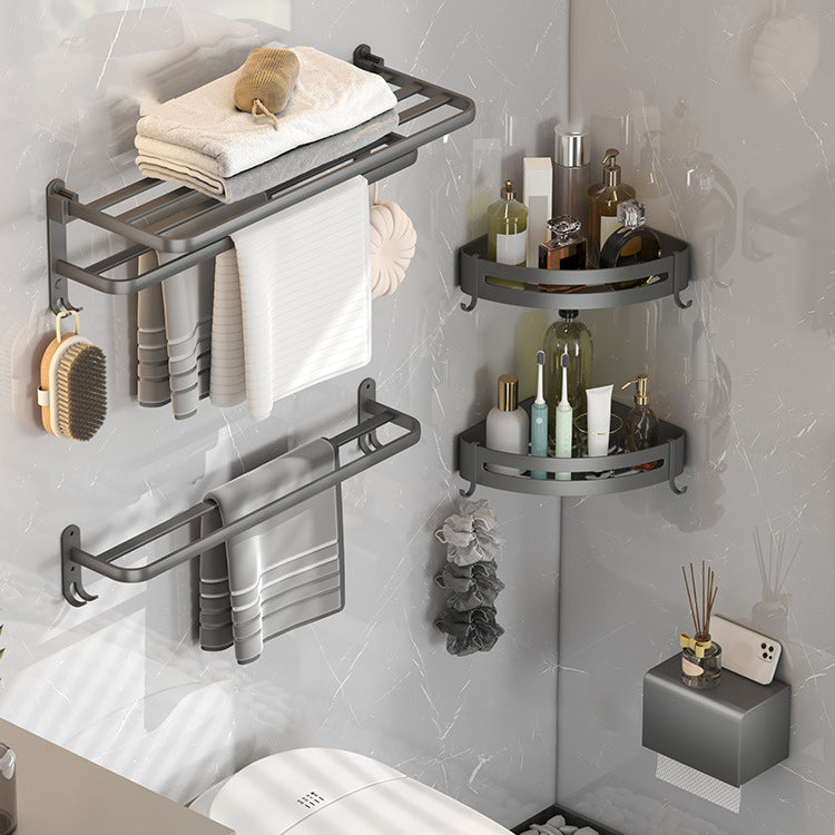 Lisslune | Contemporary gray bathroom fixture set with bathroom shelf/towel holder/robe hook/toilet paper holder