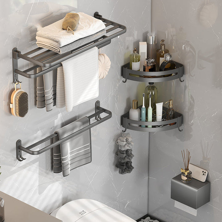 Lisslune | Modern gray bathroom hardware set with bath shelf/towel holder/robe hook/toilet paper holder