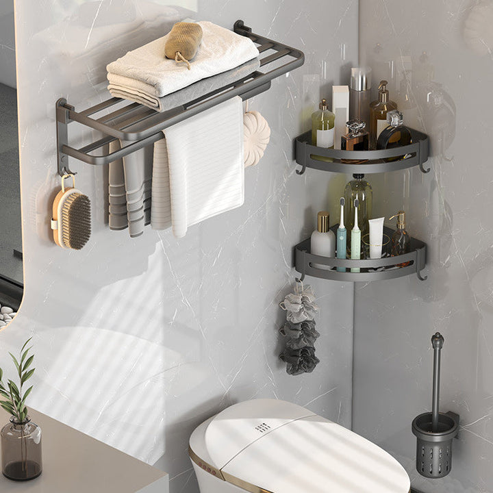 Lisslune | Modern gray bathroom hardware set with bath shelf/towel holder/robe hook/toilet paper holder