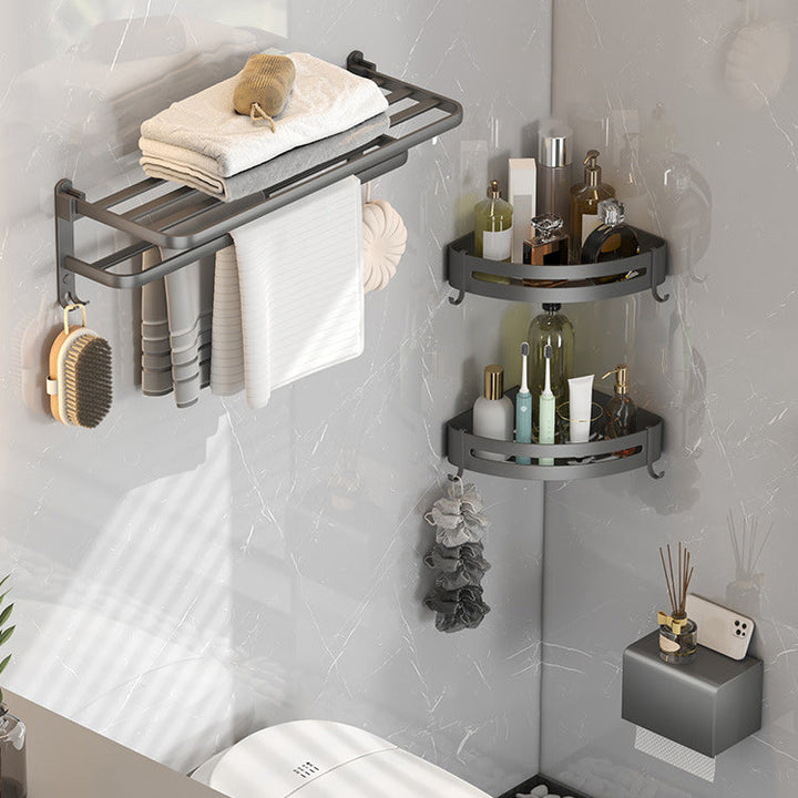 Lisslune | Contemporary gray bathroom fixture set with bathroom shelf/towel holder/robe hook/toilet paper holder
