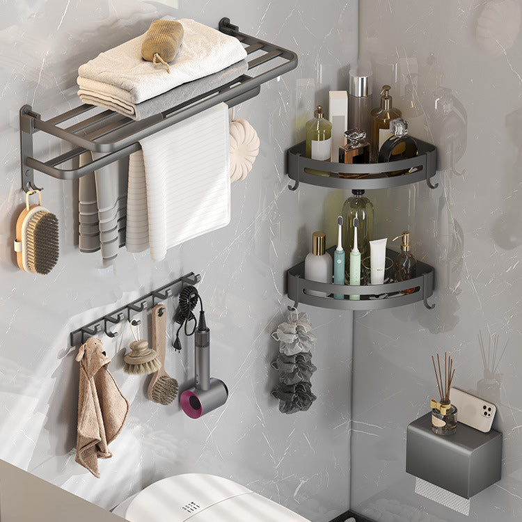 Lisslune | Contemporary gray bathroom fixture set with bathroom shelf/towel holder/robe hook/toilet paper holder