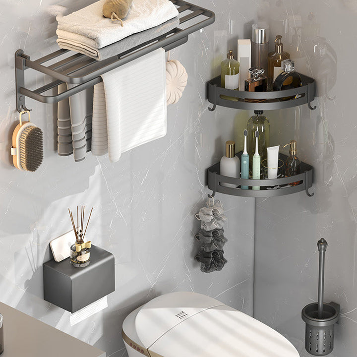 Lisslune | Contemporary gray bathroom fixture set with bathroom shelf/towel holder/robe hook/toilet paper holder