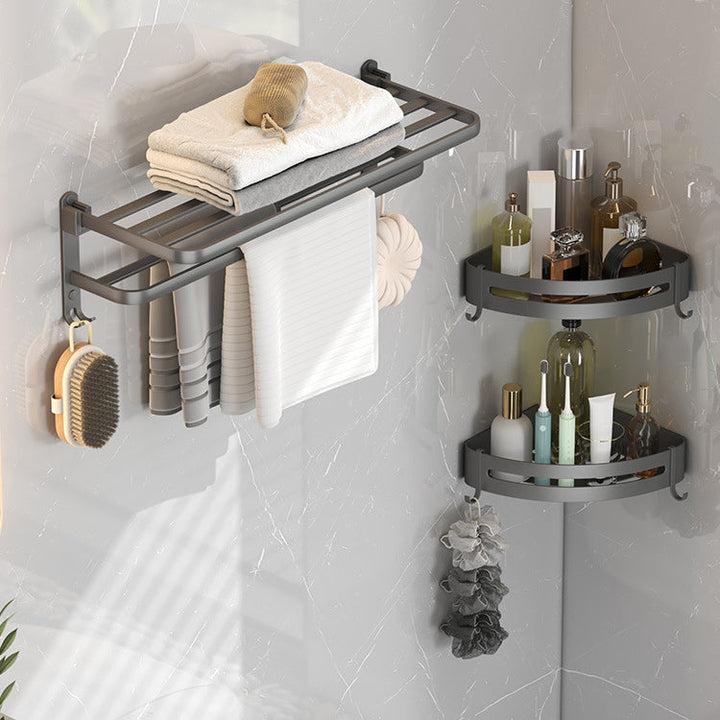 Lisslune | Contemporary gray bathroom fixture set with bathroom shelf/towel holder/robe hook/toilet paper holder