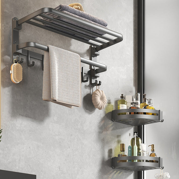 Lisslune | Contemporary gray bathroom fixture set with bathroom shelf/towel holder/robe hook/toilet paper holder