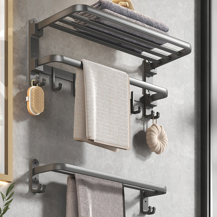 Lisslune | Contemporary gray bathroom fixture set with bathroom shelf/towel holder/robe hook/toilet paper holder