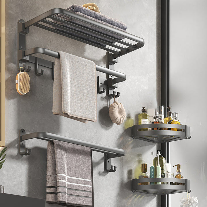 Lisslune | Modern gray bathroom hardware set with bath shelf/towel holder/robe hook/toilet paper holder
