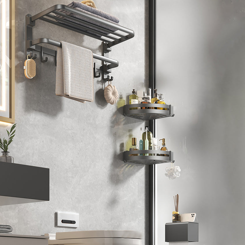 Lisslune | Contemporary gray bathroom fixture set with bathroom shelf/towel holder/robe hook/toilet paper holder