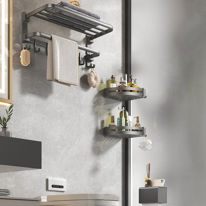 Lisslune | Contemporary gray bathroom fixture set with bathroom shelf/towel holder/robe hook/toilet paper holder